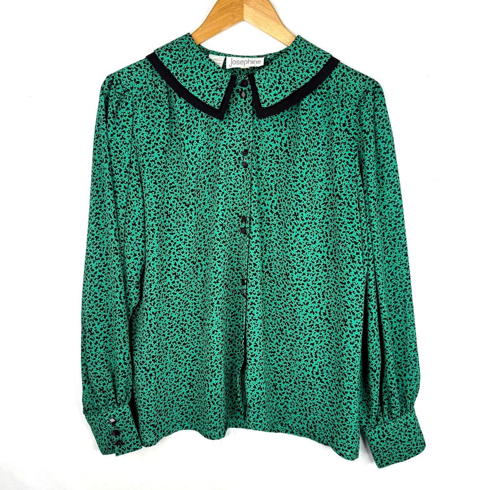 Vintage Josephine Black & Green Bold Print Blouse 6